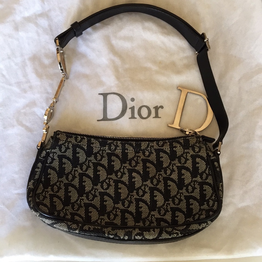 Christian Dior small black denim monogram bag
